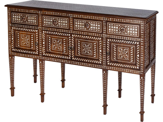 Manali 60-Inch Rectangle Teak and Mother of Pearl Console Table in Brown