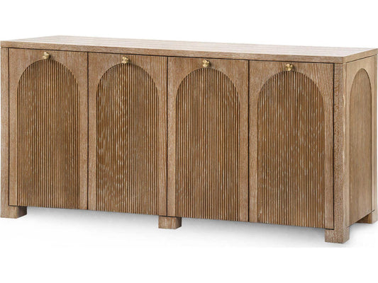 Arcadia 4-Door Cabinet in Soft Glow Oak with Antique Brass Pulls