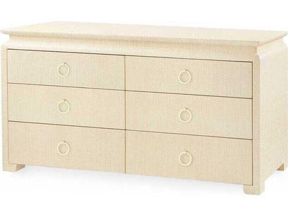 Elina Extra Large 6-Drawer Lacquered Grasscloth Dresser Natural Twill