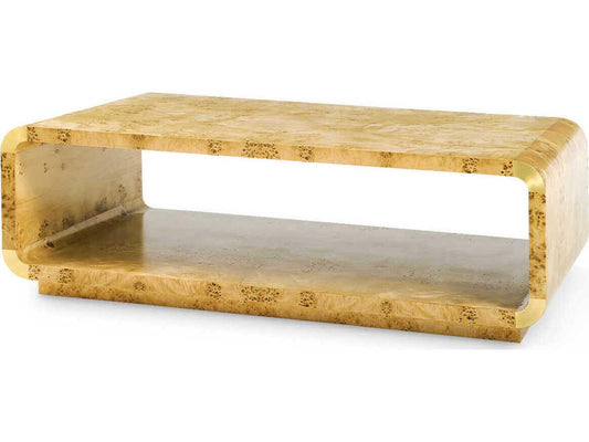 Emil Rectangle Coffee Table in Burl Wood and Brushed Brass
