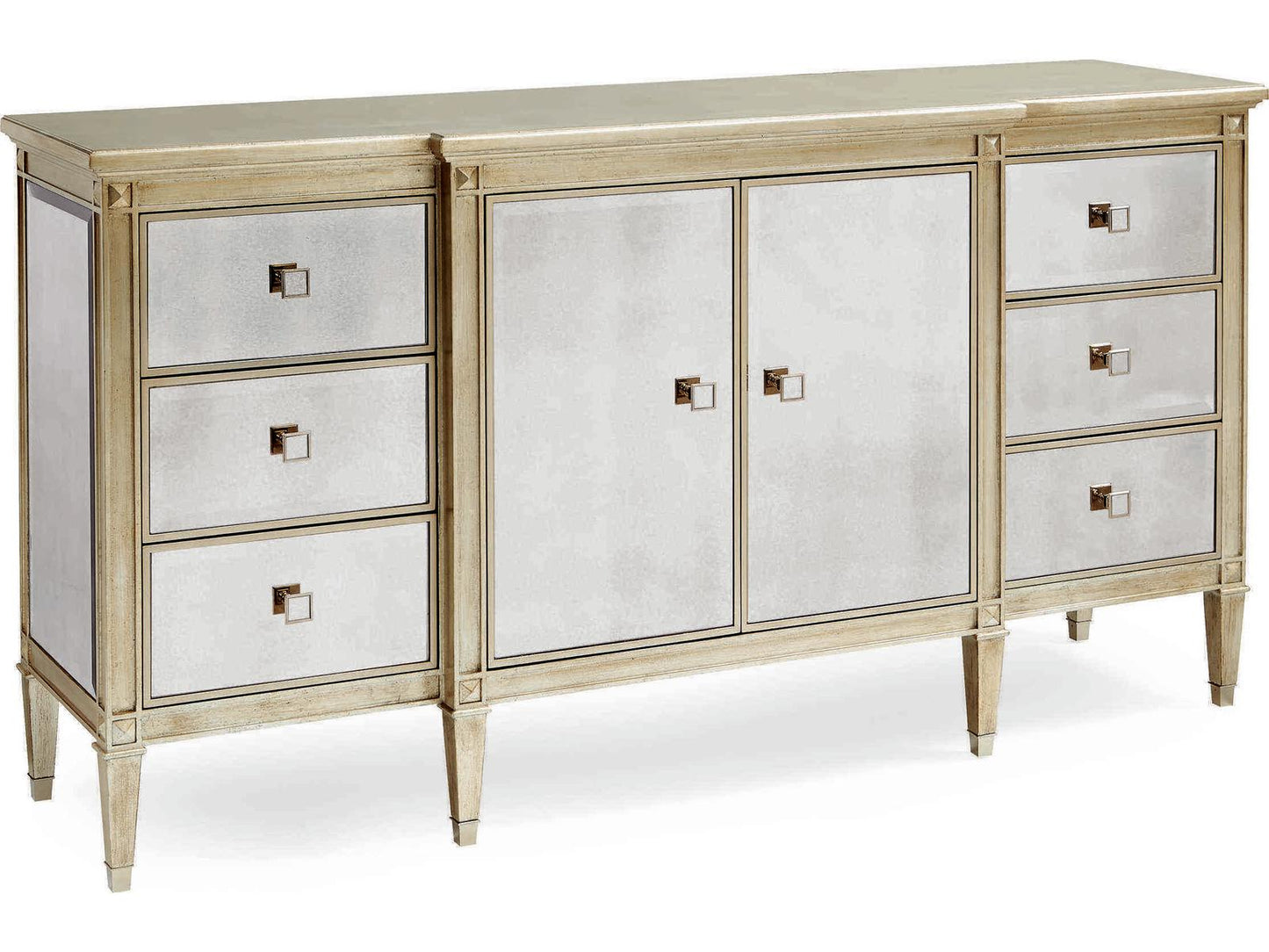 La-Dee-Dah Auric Silver Leaf Dresser with Antique Mirror Facades