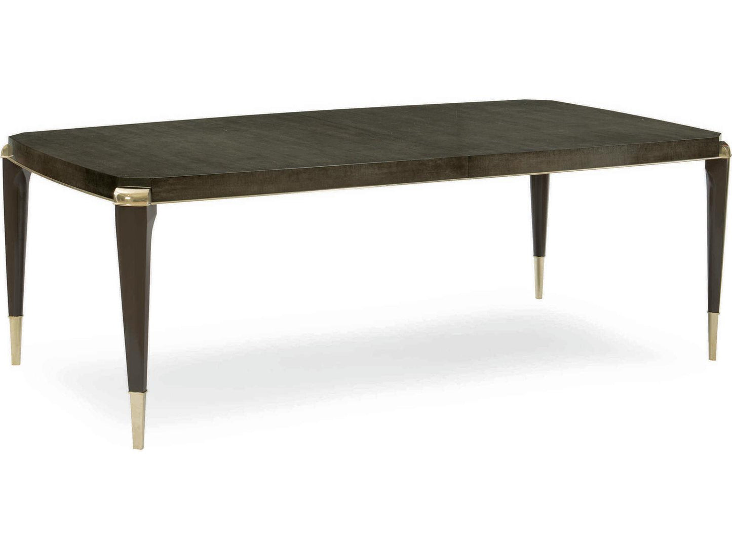 All Trimmed Out Extendable Dining Table in Charcoal Anegre and Whisper of Gold