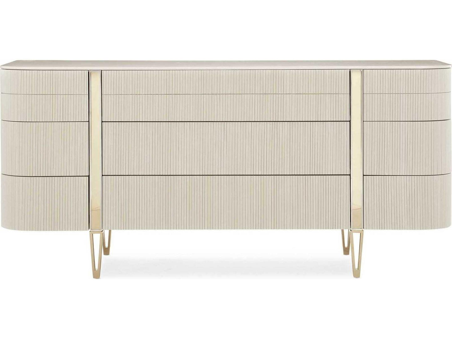 Classic Love at First Sight 9-Drawer Dresser in Matte Pearl and Whisper of Gold