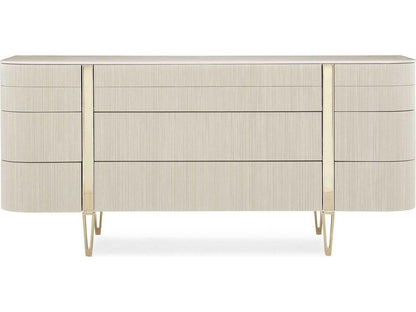 Classic Love at First Sight 9-Drawer Dresser in Matte Pearl and Whisper of Gold