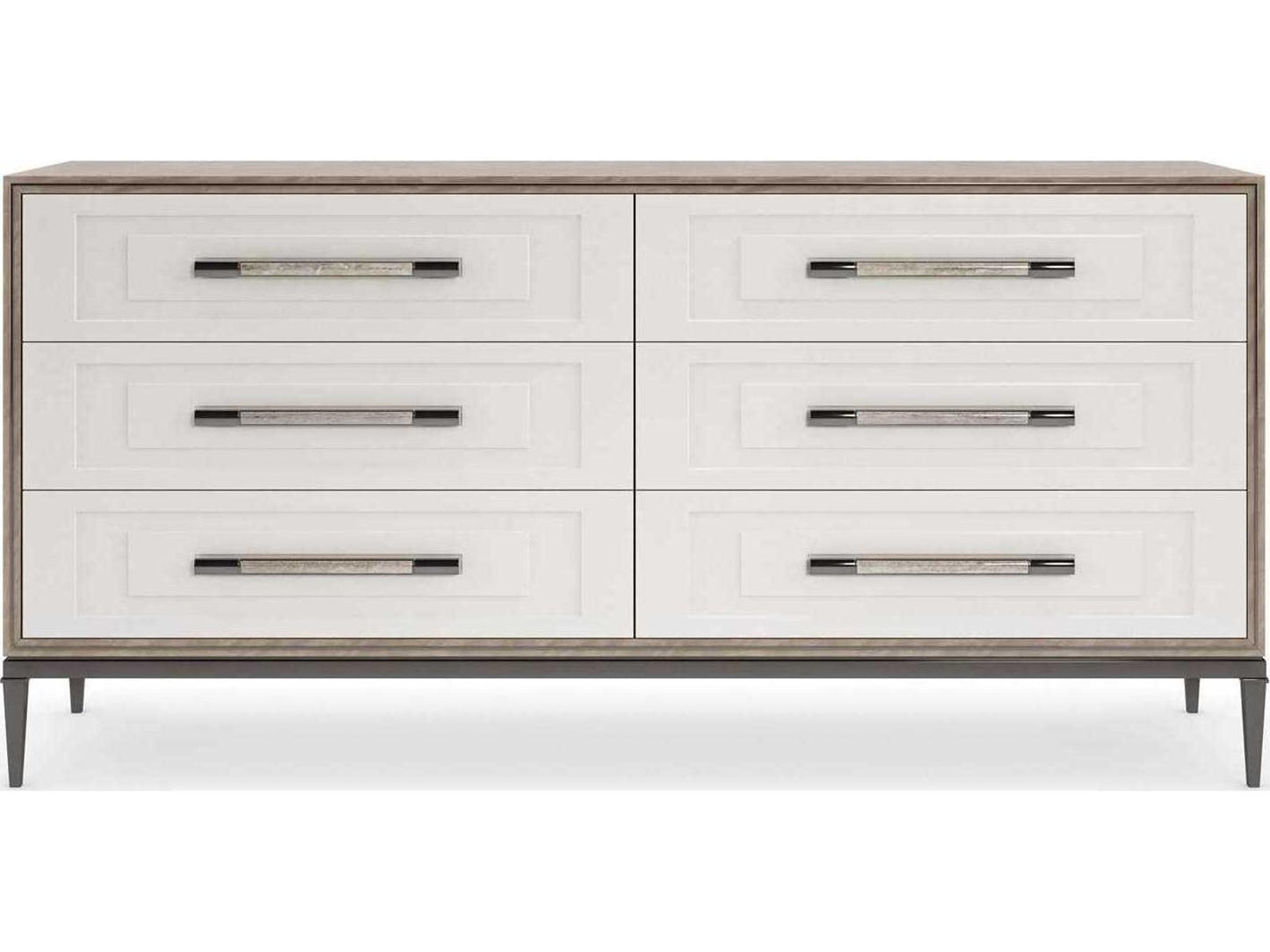 Impressive 6-Drawer Dresser in Mountain Smoke and Pearly White