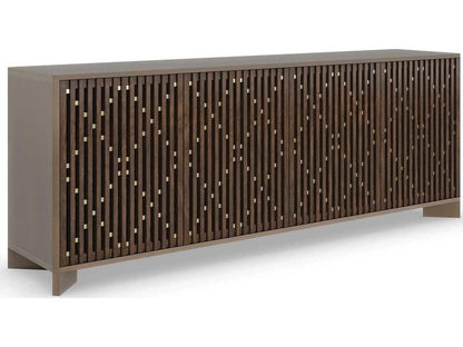 Diamond In The Rough 84-Inch Console Table in Brushed Antique Brass and Walnut