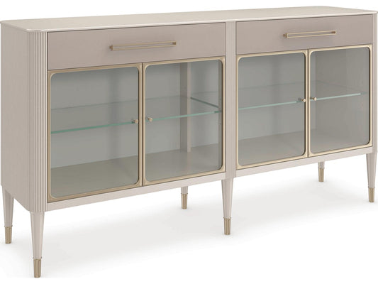 Love Interest Sideboard Console Cabinet in Matte Pearl and Whisper of Gold