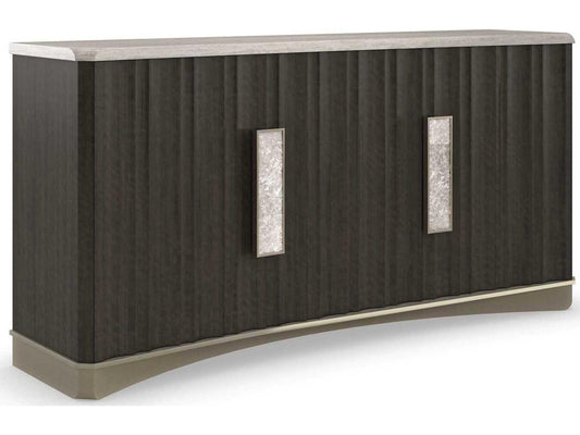 Crushing It Handcrafted Buffet with Silver Travertine Top in Charred Bark