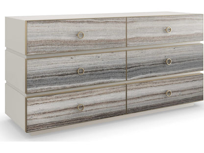 Bedrock Six-Drawer Dresser in Almond Milk and Champagne Gold
