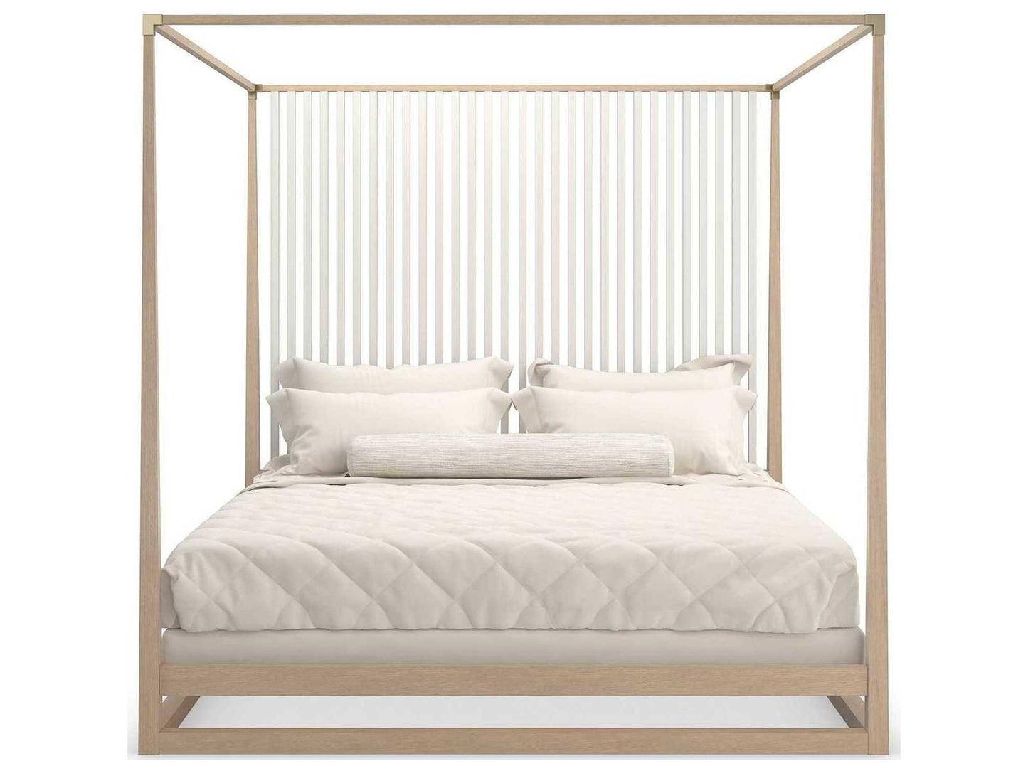 Classic Pinstripe Light Queen Canopy Bed in Sun Drenched Oak