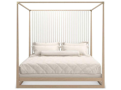 Classic Pinstripe Light Queen Canopy Bed in Sun Drenched Oak