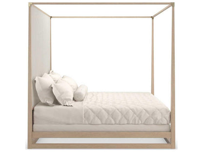Classic Pinstripe Light Queen Canopy Bed in Sun Drenched Oak