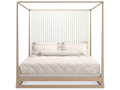 Pinstripe Light King Canopy Bed in Sun Drenched Oak and Almond Milk