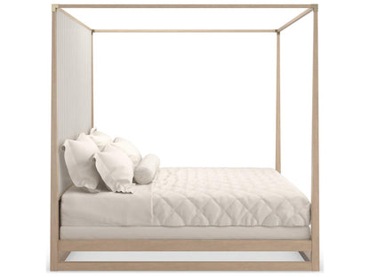 Pinstripe Light King Canopy Bed in Sun Drenched Oak and Almond Milk