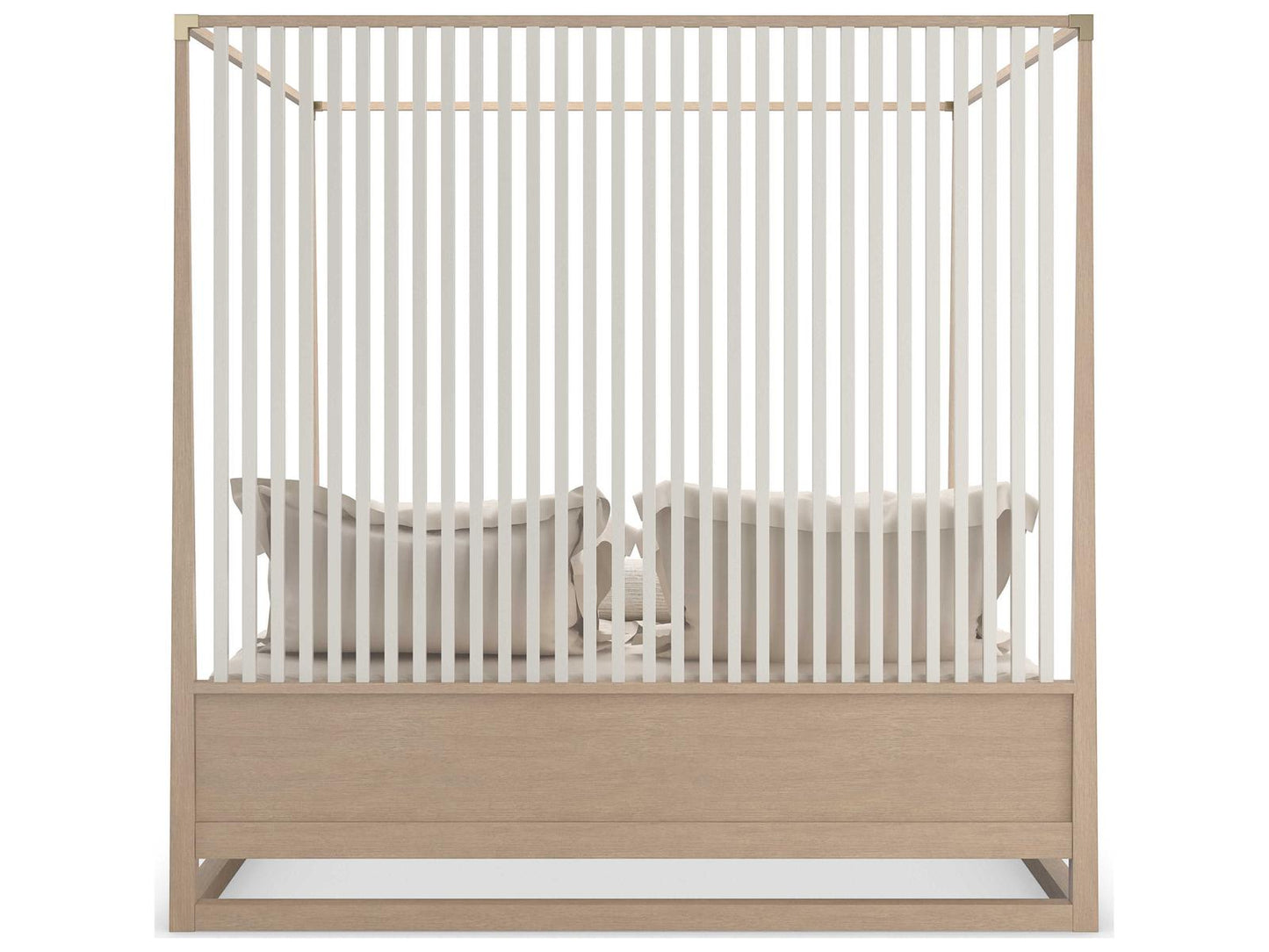 Pinstripe Light King Canopy Bed in Sun Drenched Oak and Almond Milk