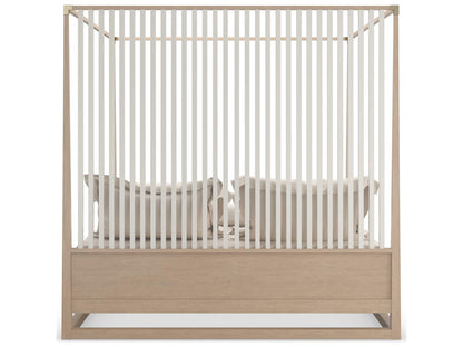 Pinstripe Light King Canopy Bed in Sun Drenched Oak and Almond Milk