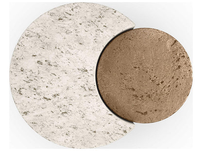 Classic Sun and Moon Travertine End Table with Bronze Accents