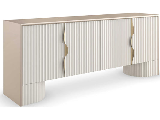 Classic Corinthian Media Console in Sparkling Argent and Almond Milk