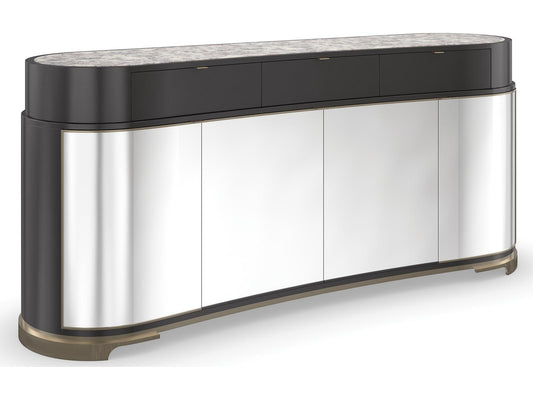 Classic Glace Kidney Bean Sideboard in Almost Black and Polished Silver