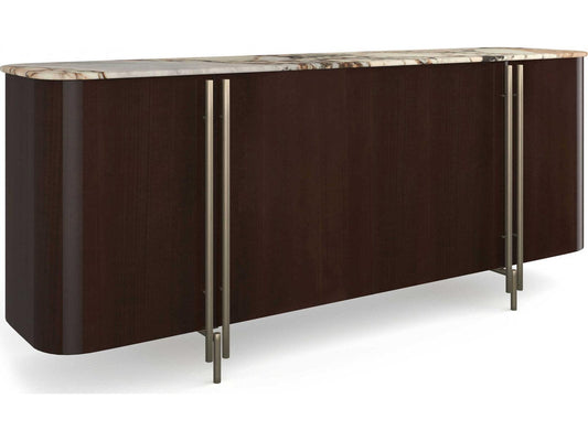 Vena Sideboard with Calcutta Viola Stone Top in Otter Gloss and Brushed Gold