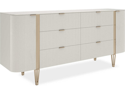 Love At First Sight 78-Inch 6-Drawer Dresser in Matte Pearl and Whisper of Gold