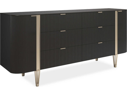 Classic Love At First Sight 78-Inch 6-Drawer Dresser in Dark Chocolate and Whisper of Gold