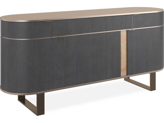 Piet Oval Sideboard with Orange Onyx and Gold Accents