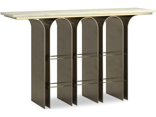 Nexus Rectangle Console Table with Green Onyx Top and Gold Metal