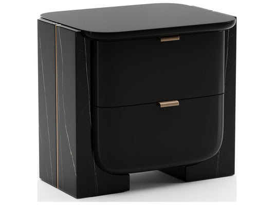 Overlap Small Nightstand Dark in Piano Black and Whisper of Gold