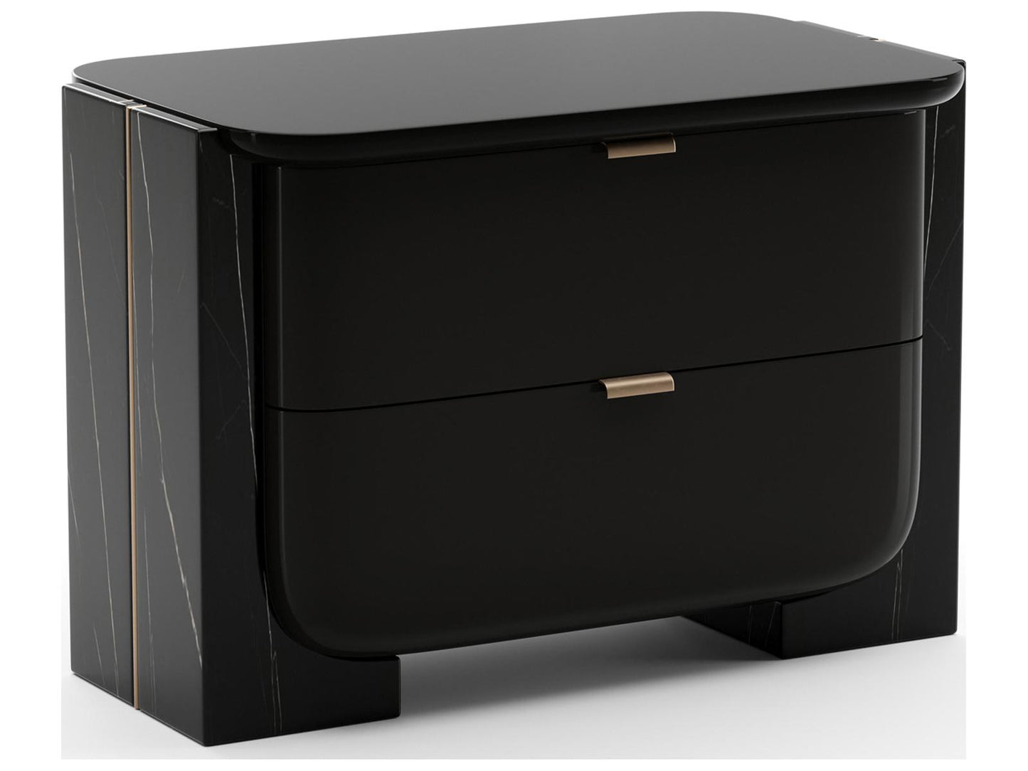 Overlap Large Nightstand in Piano Black with Nero Marquina Stone
