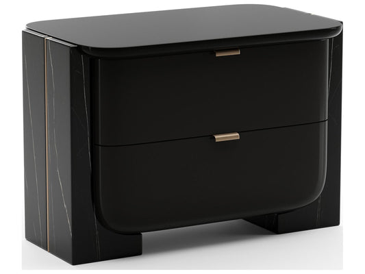 Overlap Large Nightstand in Piano Black with Nero Marquina Stone