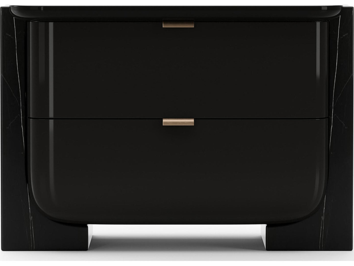 Overlap Large Nightstand in Piano Black with Nero Marquina Stone