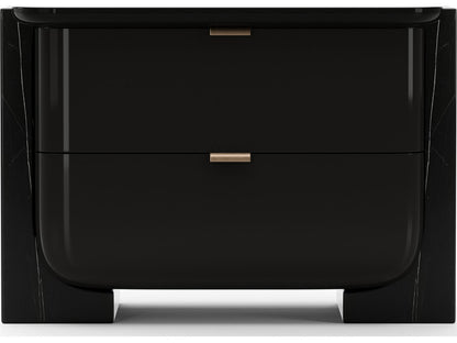 Overlap Large Nightstand in Piano Black with Nero Marquina Stone