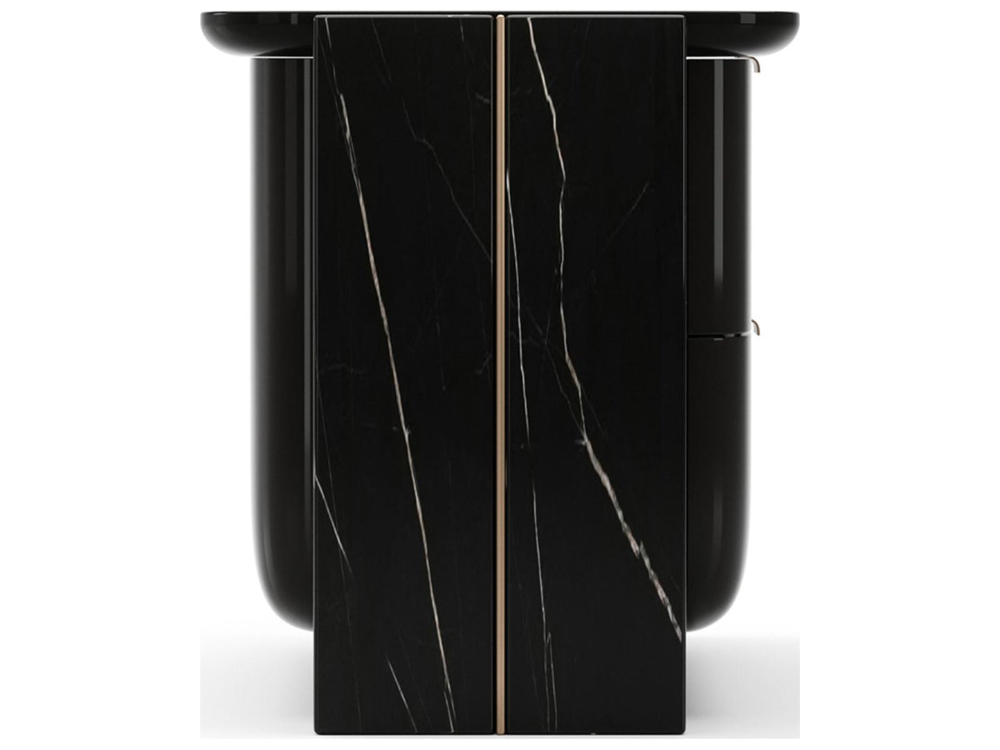 Overlap Large Nightstand in Piano Black with Nero Marquina Stone