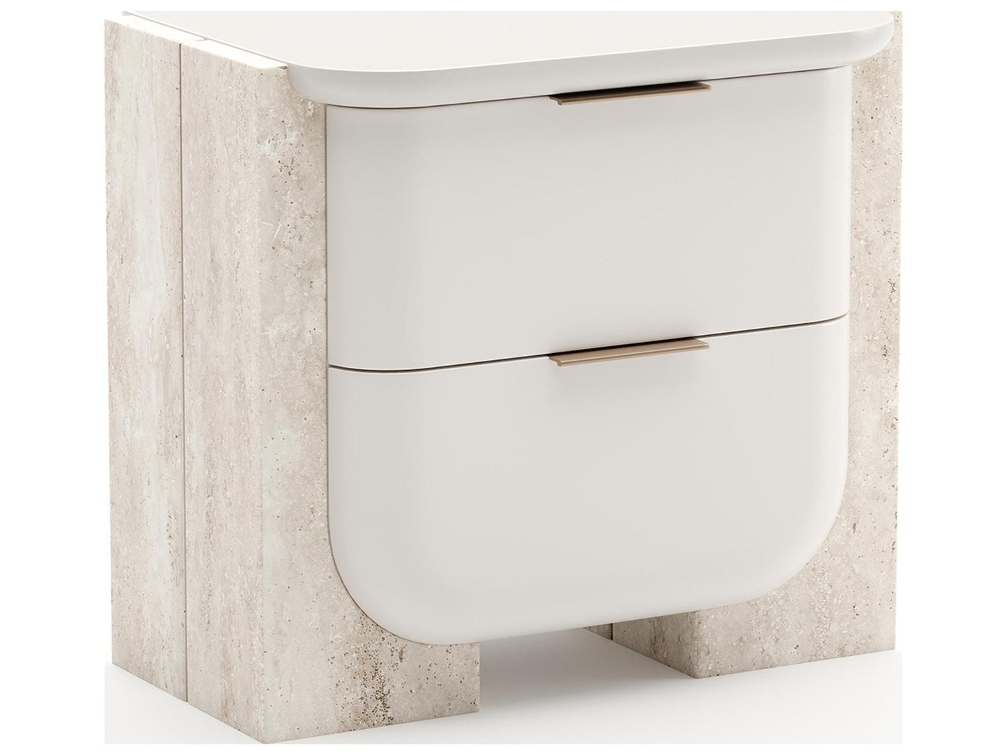 Overlap Small Nightstand with Two Drawers in Latte and Travertine