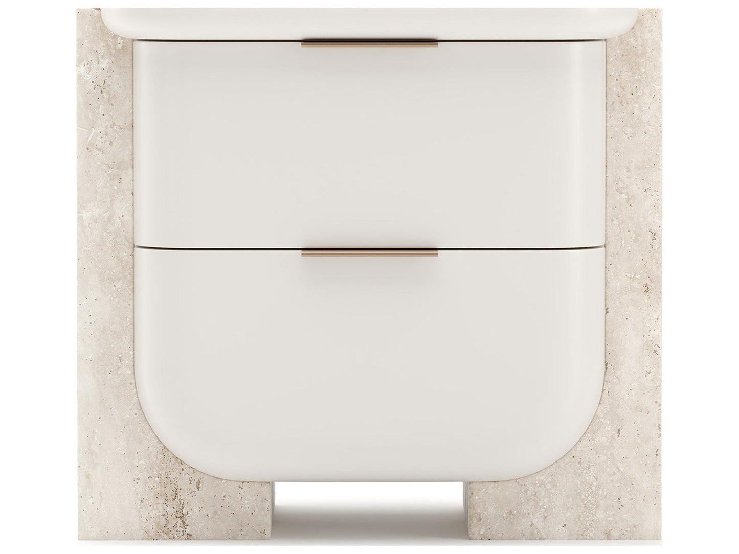 Overlap Small Nightstand with Two Drawers in Latte and Travertine