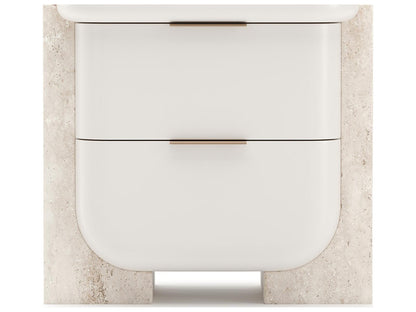 Overlap Small Nightstand with Two Drawers in Latte and Travertine