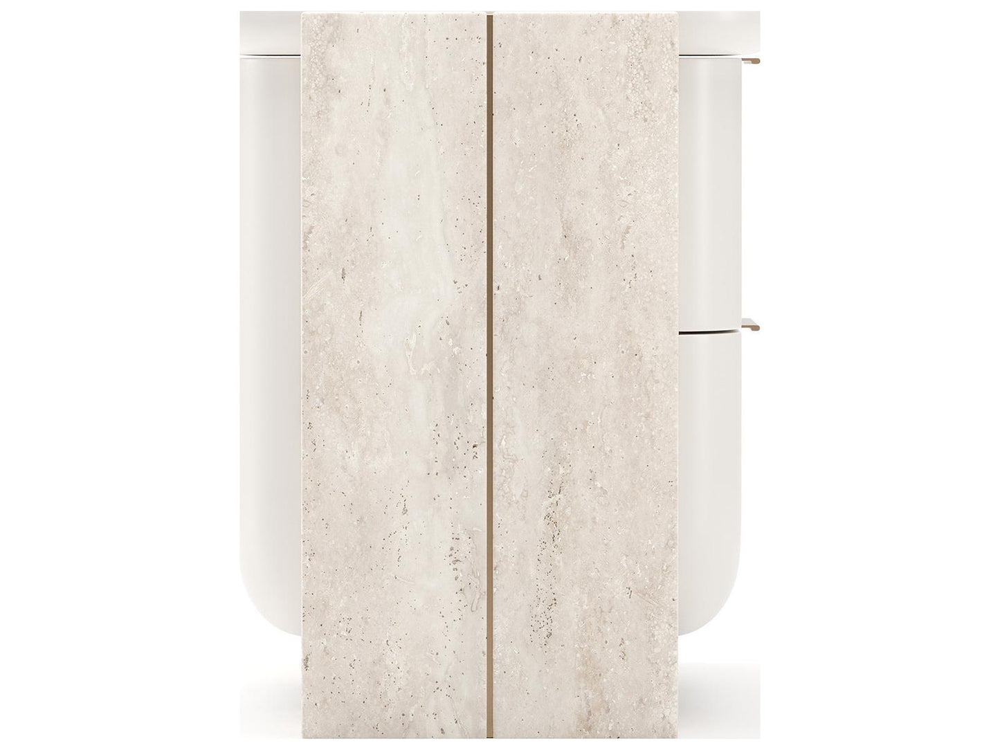Overlap Small Nightstand with Two Drawers in Latte and Travertine