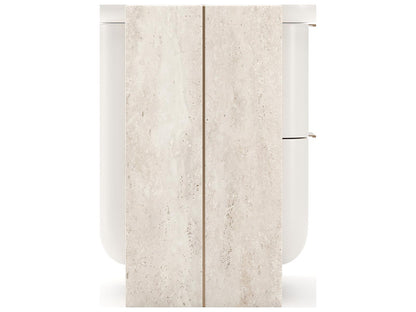 Overlap Small Nightstand with Two Drawers in Latte and Travertine