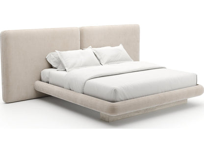 Overlap 2 Panel King Bed Ivory with Travertine Base and Gold Accents