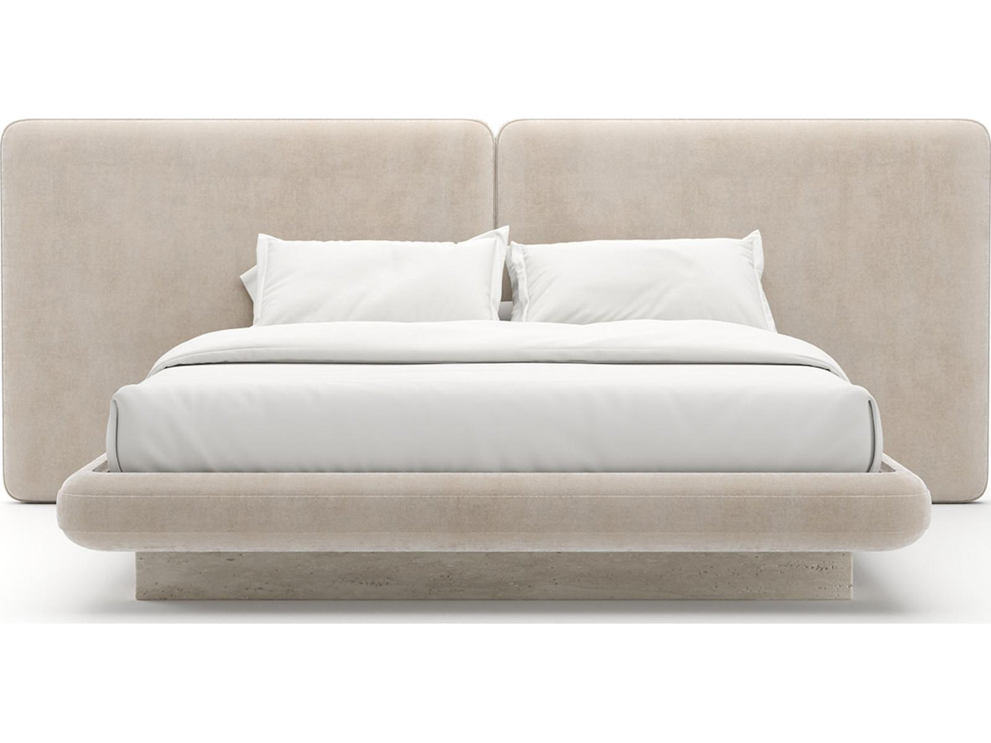 Overlap 2 Panel King Bed Ivory with Travertine Base and Gold Accents