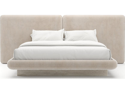 Overlap 2 Panel King Bed Ivory with Travertine Base and Gold Accents