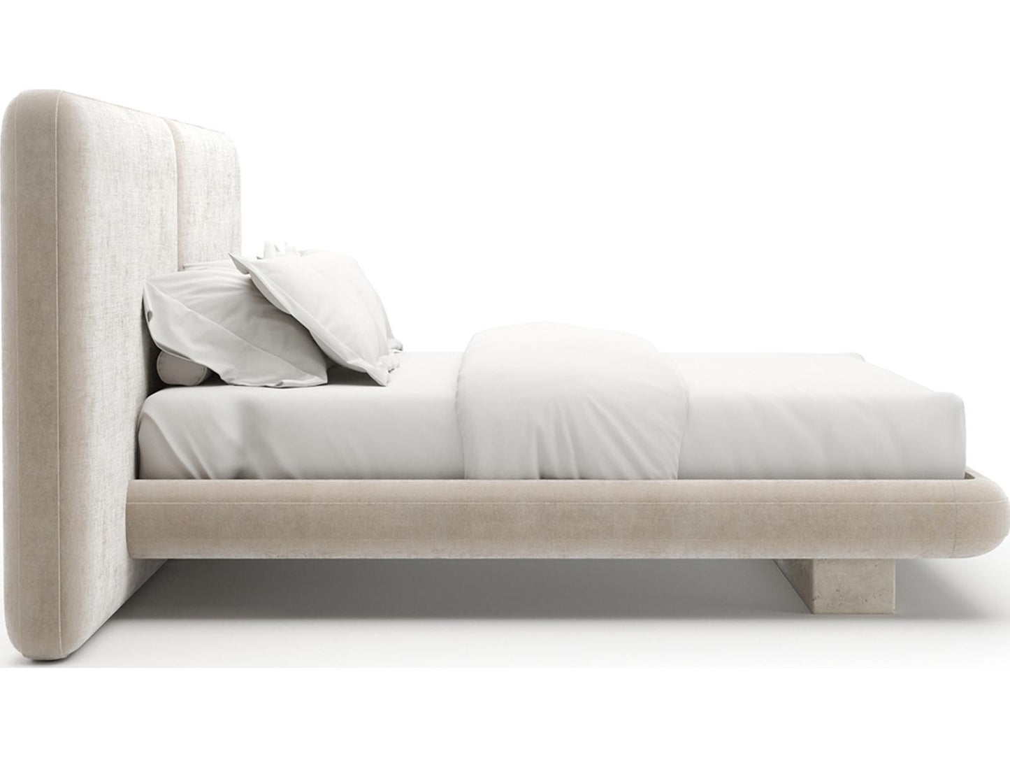 Overlap 2 Panel King Bed Ivory with Travertine Base and Gold Accents