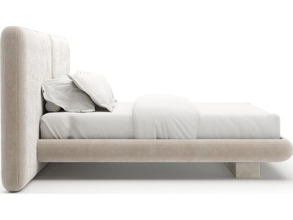 Overlap 2 Panel King Bed Ivory with Travertine Base and Gold Accents
