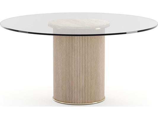 Rhythm 60-Inch Round Glass Top Dining Table in Sun Drenched Oak