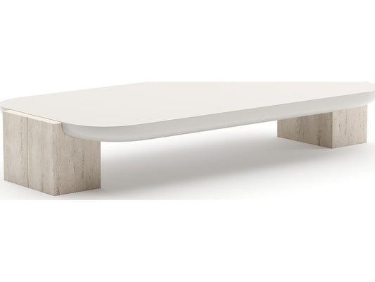 Overlap Rectangle Cocktail Table with Travertine Stone and Latte Finish