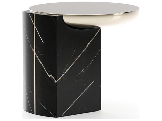 Overlap Round End Table with Nero Marquina Stone Base and Whisper of Gold Top