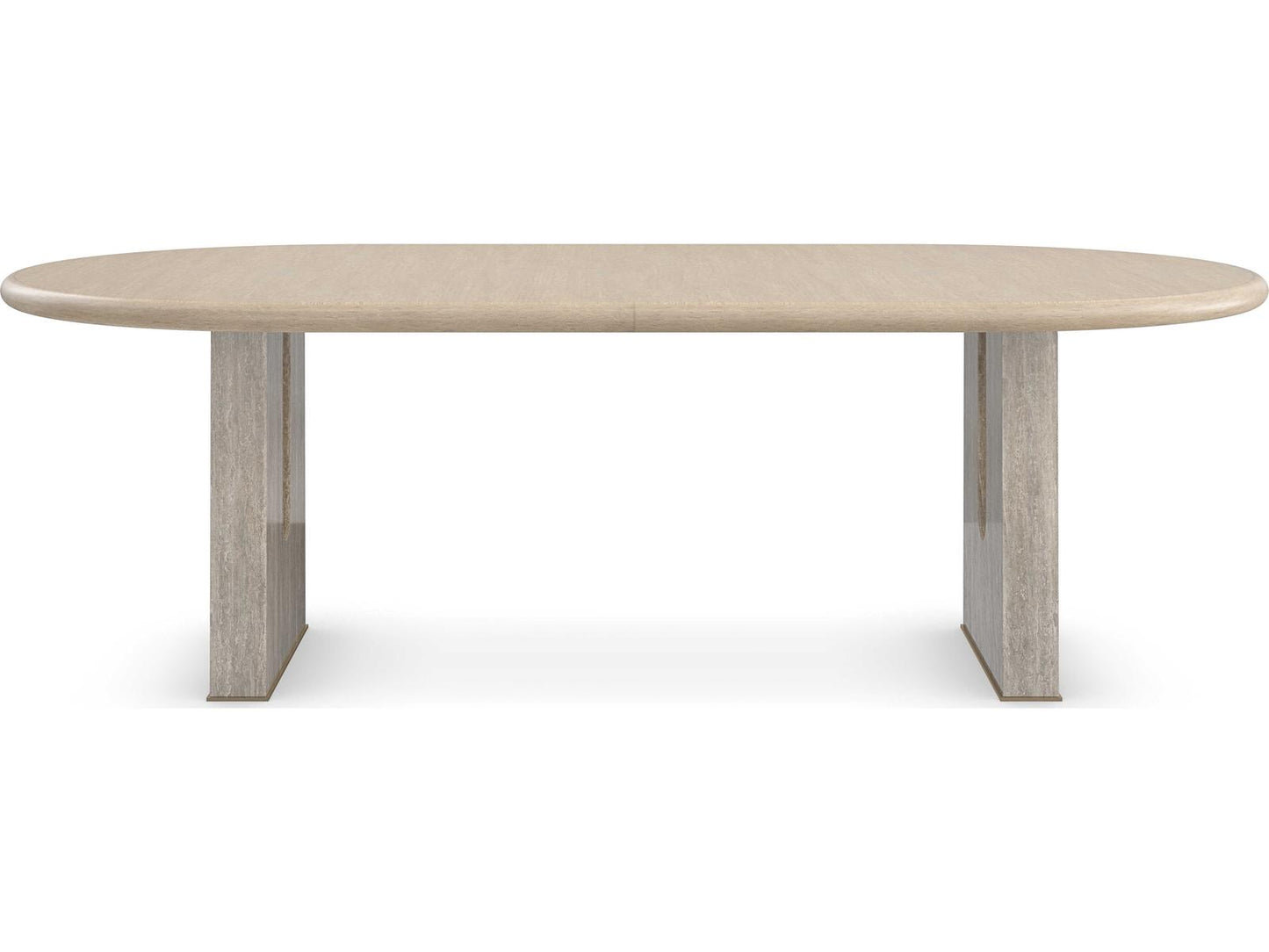 Emphasis 94-Inch Oval Extension Dining Table in Sun Drenched Oak and Silver Travertine