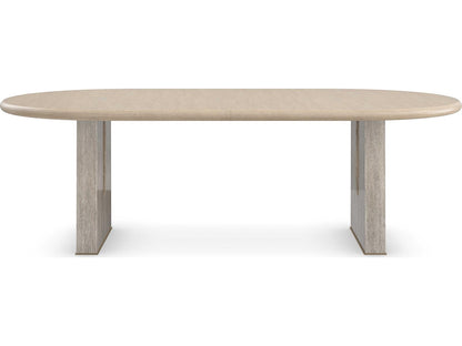 Emphasis 94-Inch Oval Extension Dining Table in Sun Drenched Oak and Silver Travertine