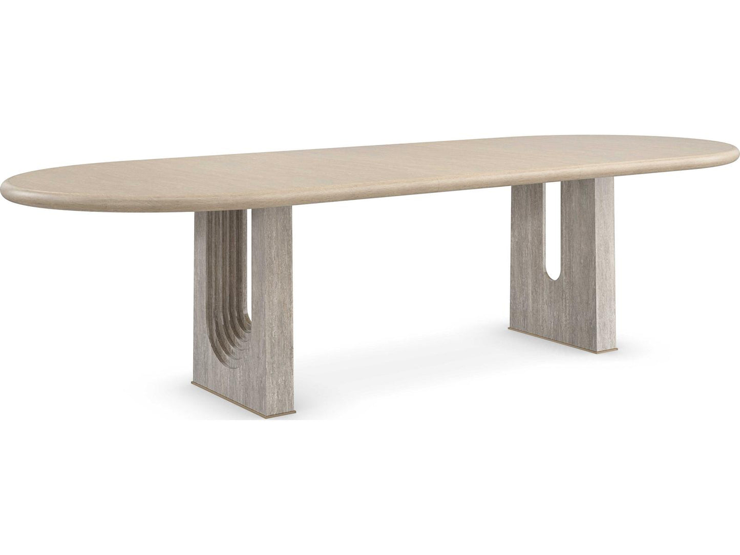Emphasis 94-Inch Oval Extension Dining Table in Sun Drenched Oak and Silver Travertine